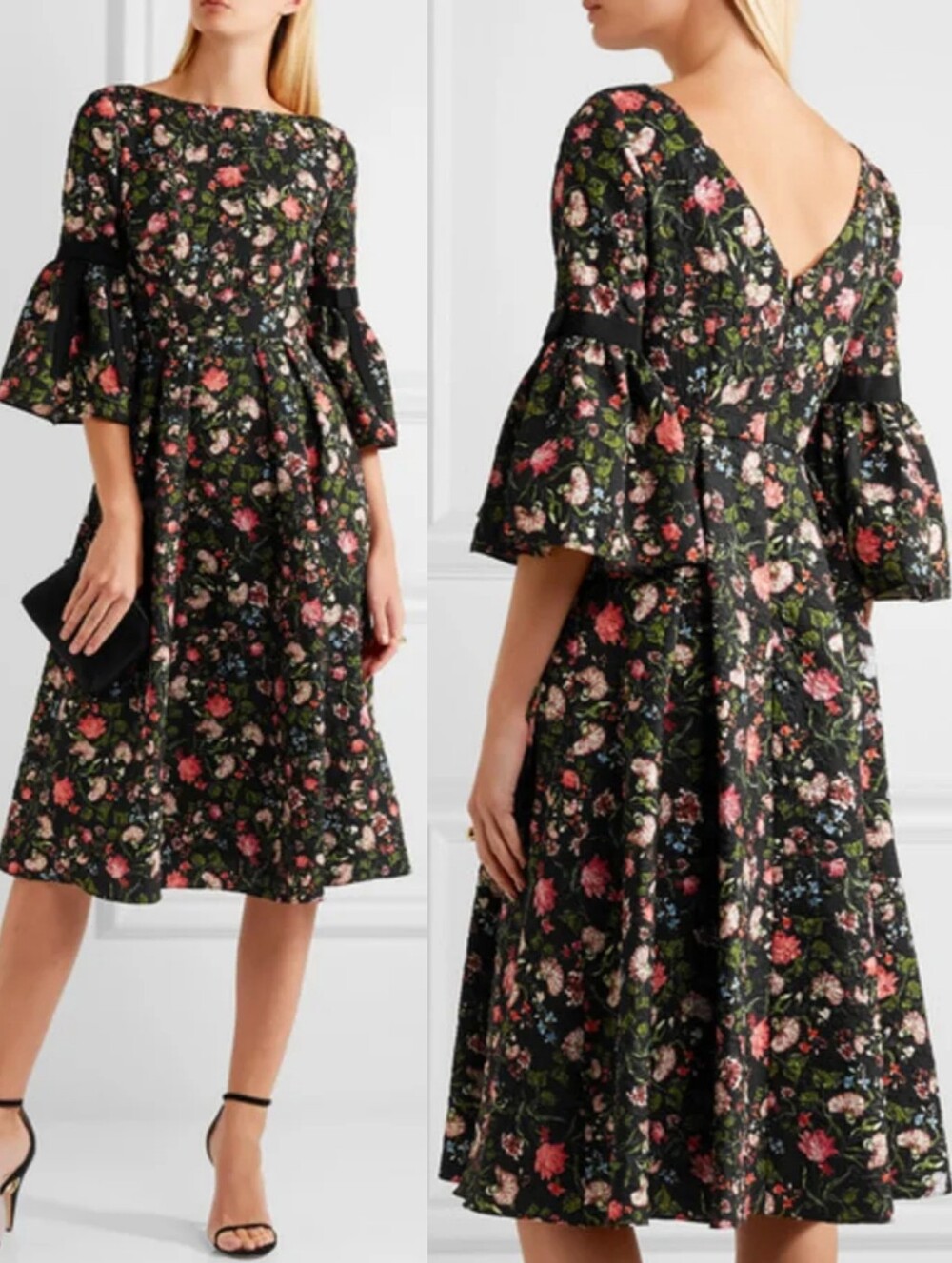 ERDEM Aleena Floral Print Matelasse Midi Dress Royal Family Favourite Size 4